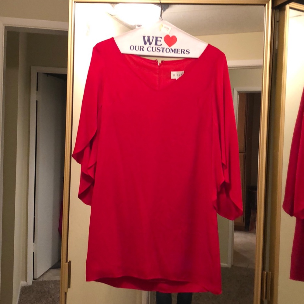 Milly red cocktail silk dress